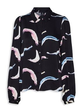Vero Moda Black Button-Down Shirt with Pastel Brushstroke Print